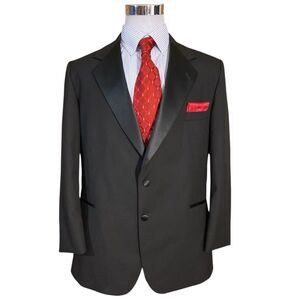 After SIX Tuxedo Jacket Blazer Men’s 44R Black Wool Satin Notch Lapel Wedding